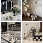 Silver Candle Holder, Metal Candlestick Romantic Art Table Decoration - MOOAZAA