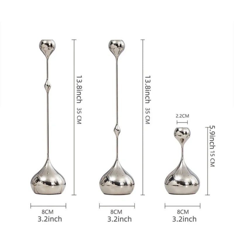 Silver Candle Holder, Metal Candlestick Romantic Art Table Decoration - MOOAZAA