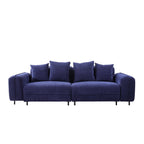 Blue sofa with four cushions on a white background