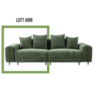 Green sofa with four cushions on a white background