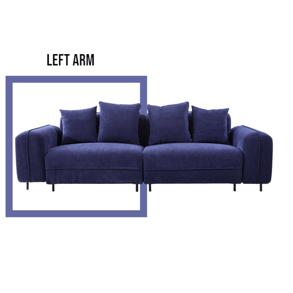 Blue sofa with cushions on a white background