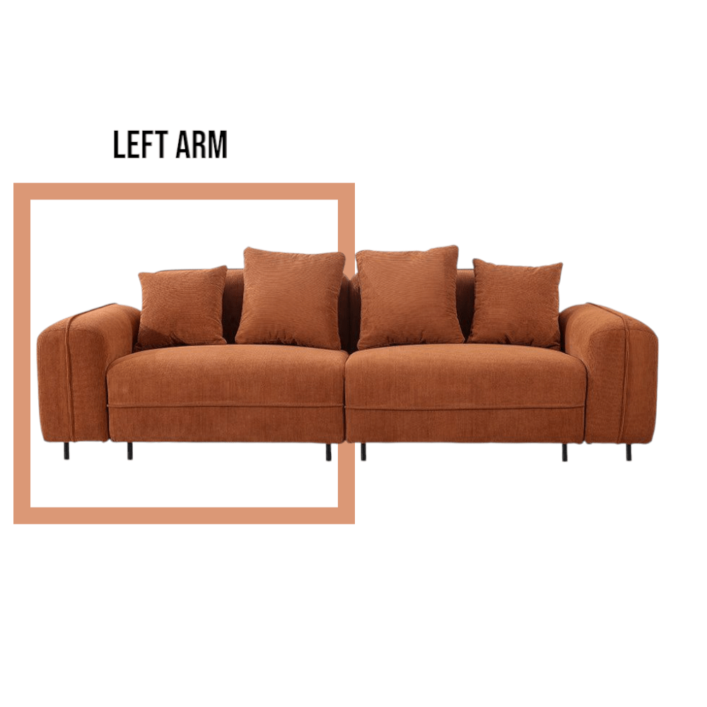 Orang sofa with cushions on a white background