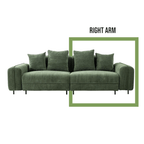 Green sofa with four cushions on a white background, labeled 'Right Arm'.