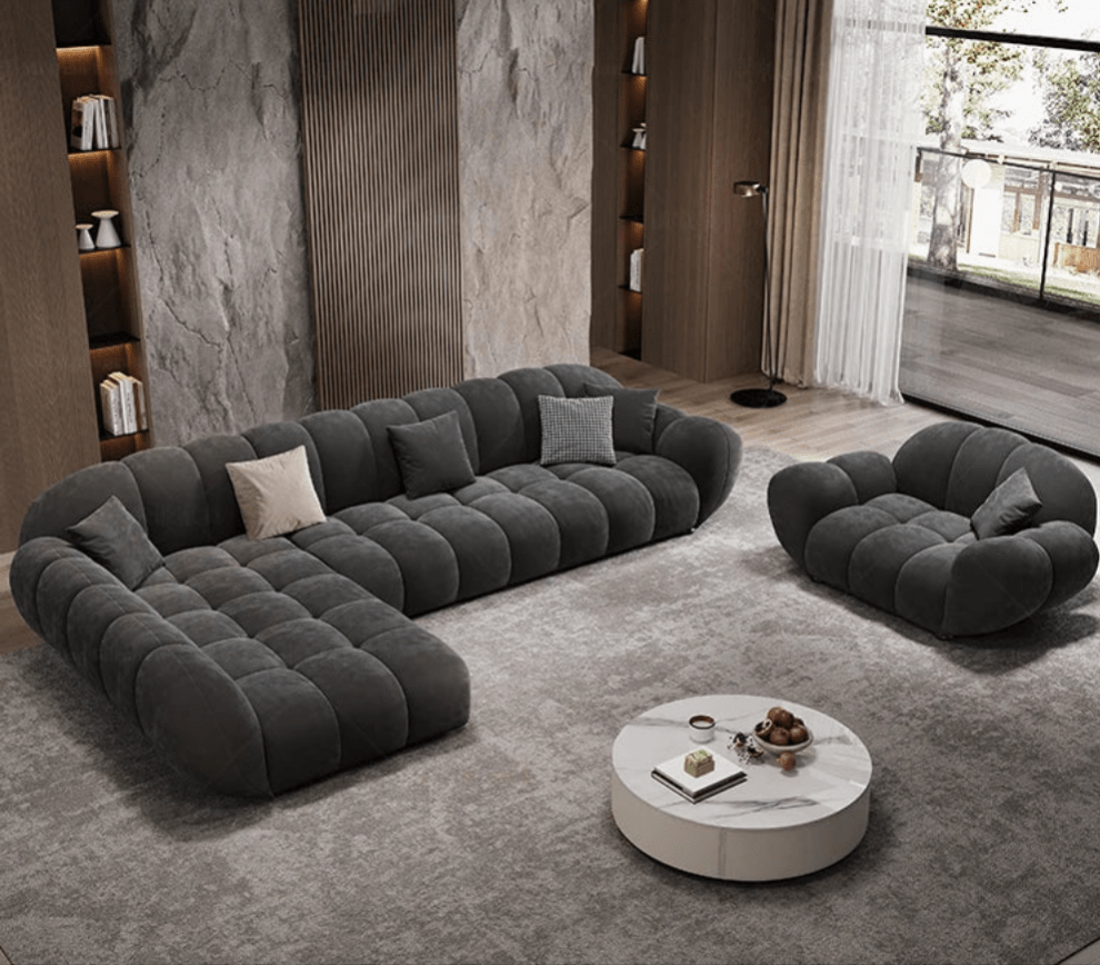Sleek Matte Fabric L - Shaped Sofa - MOOAZAA