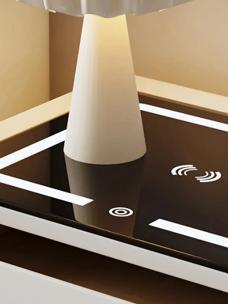 Smart Bedside Table, Modern Nightstand with LED Light & Charging Station - MOOAZAA 
