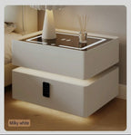 Smart Bedside Table, Modern Nightstand with LED Light & Charging Station - MOOAZAA 