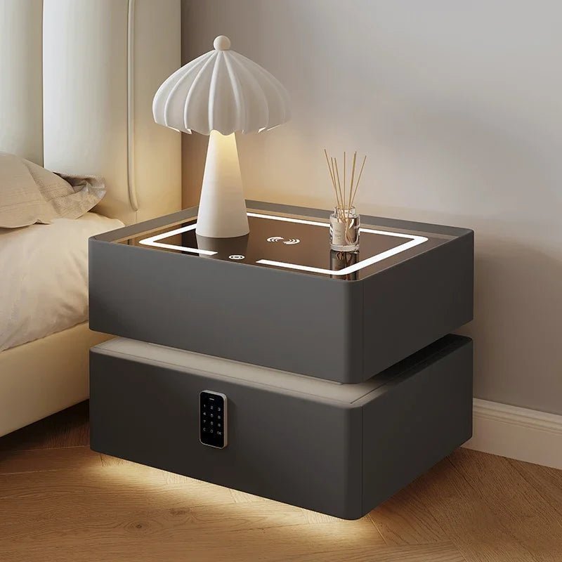 Smart Bedside Table, Modern Nightstand with LED Light & Charging Station - MOOAZAA 
