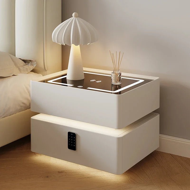 Smart Bedside Table, Modern Nightstand with LED Light & Charging Station - MOOAZAA 