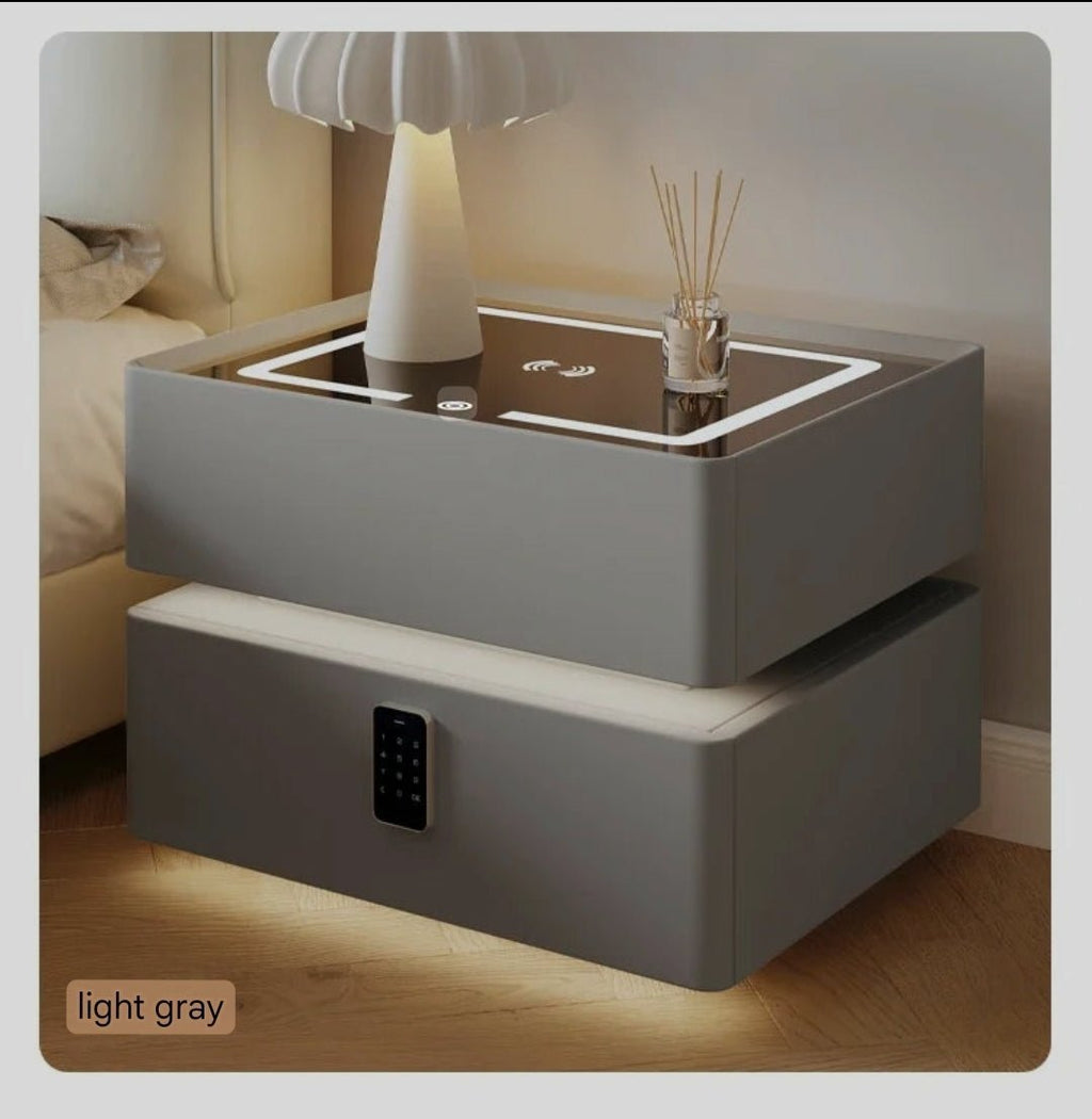 Smart Bedside Table, Modern Nightstand with LED Light & Charging Station - MOOAZAA 