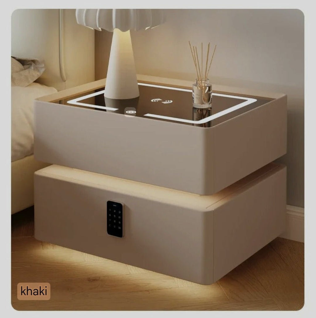 Smart Bedside Table, Modern Nightstand with LED Light & Charging Station - MOOAZAA 