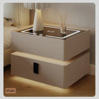 Smart Bedside Table, Modern Nightstand with LED Light & Charging Station - MOOAZAA 