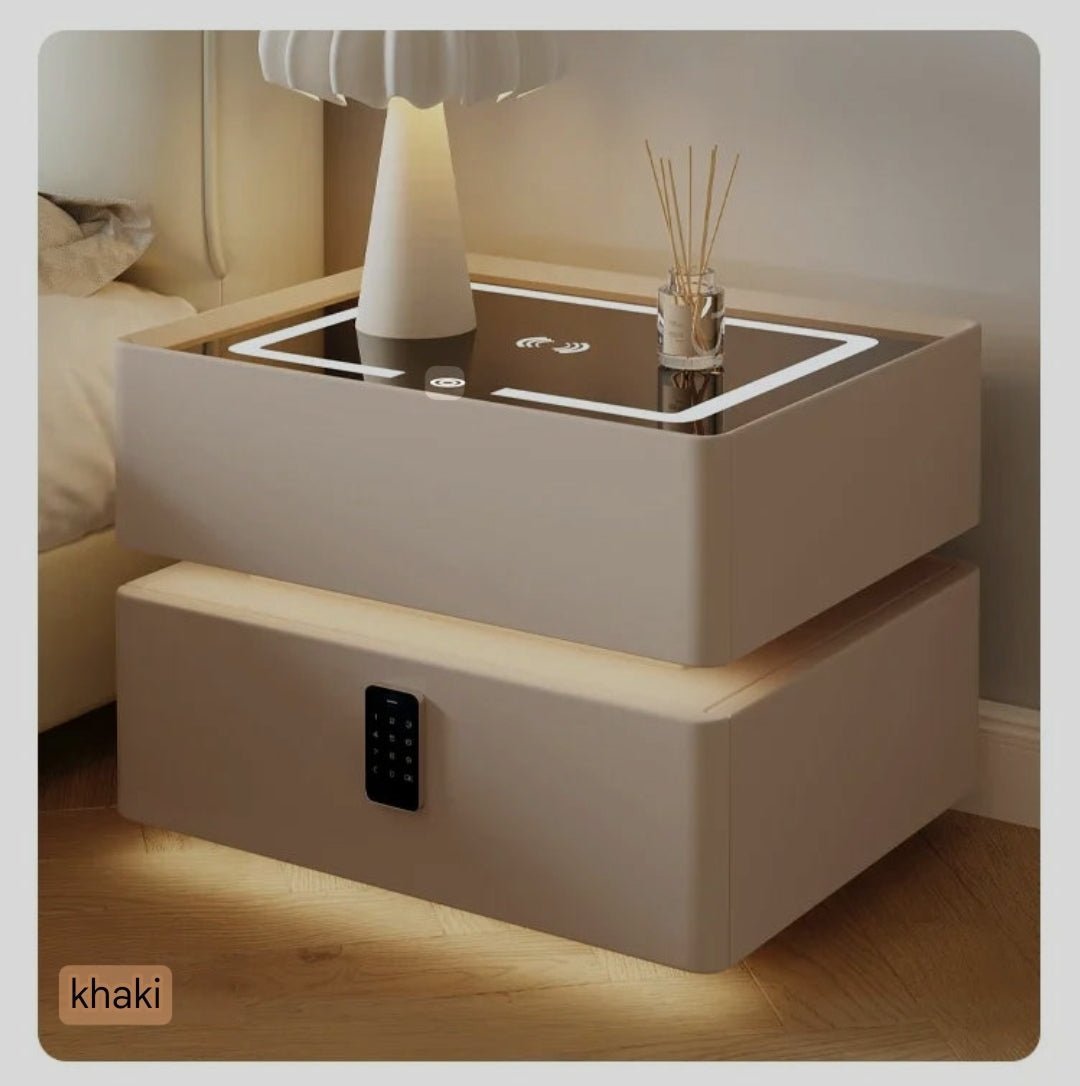 Smart Bedside Table, Modern Nightstand with LED Light & Charging Station - MOOAZAA 