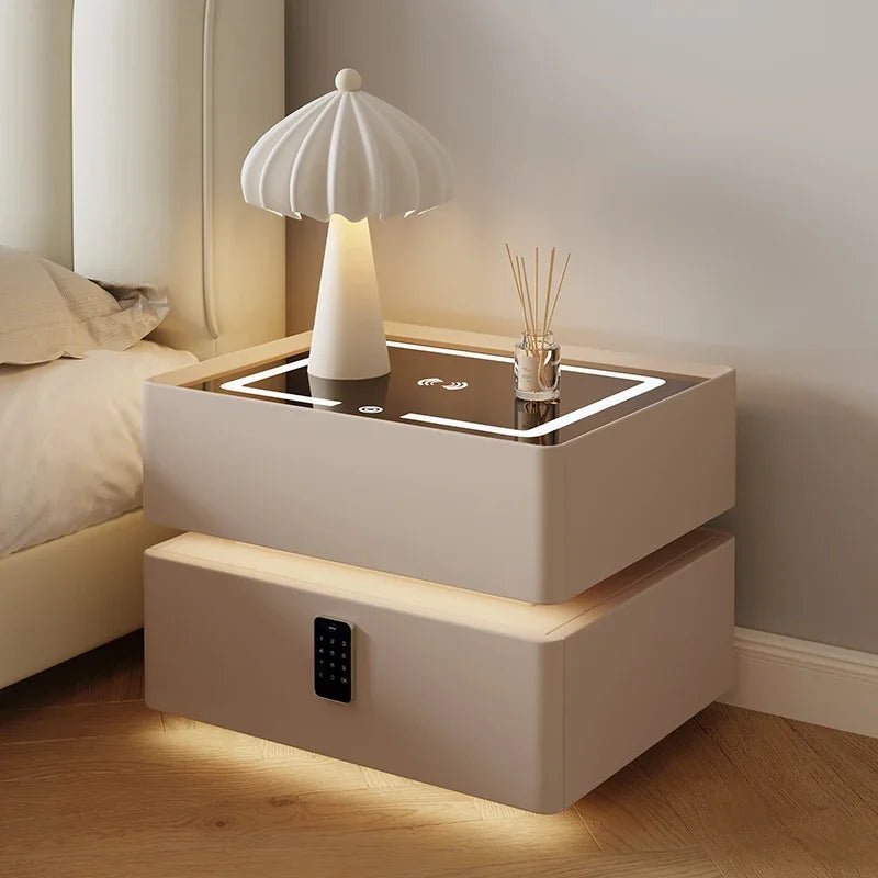 Smart Bedside Table, Modern Nightstand with LED Light & Charging Station - MOOAZAA 