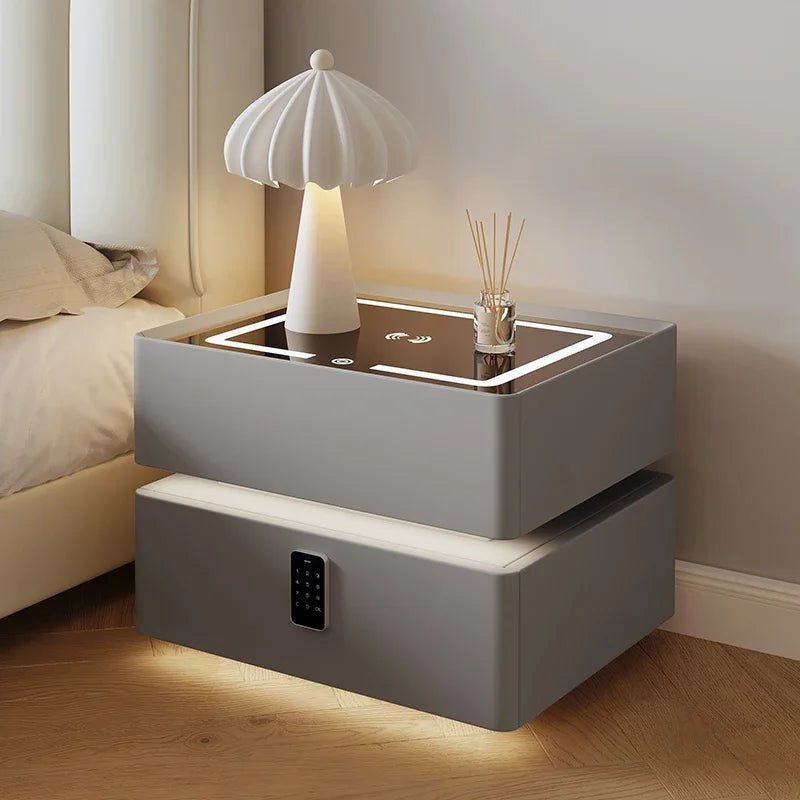 Smart Bedside Table, Modern Nightstand with LED Light & Charging Station - MOOAZAA 