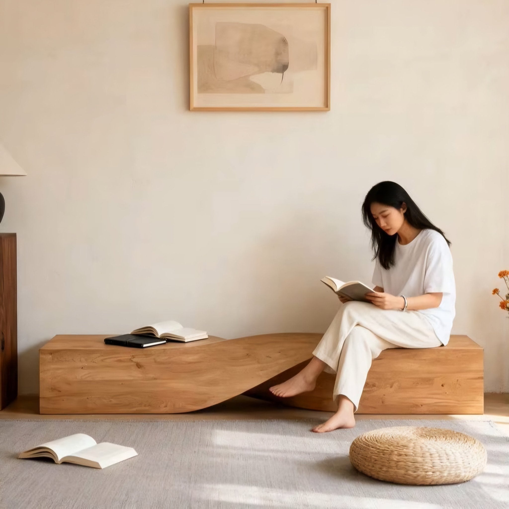 Solid Wood Bench | Wabi-Sabi Pine Wood Entryway & Dining Bench - MOOAZAA