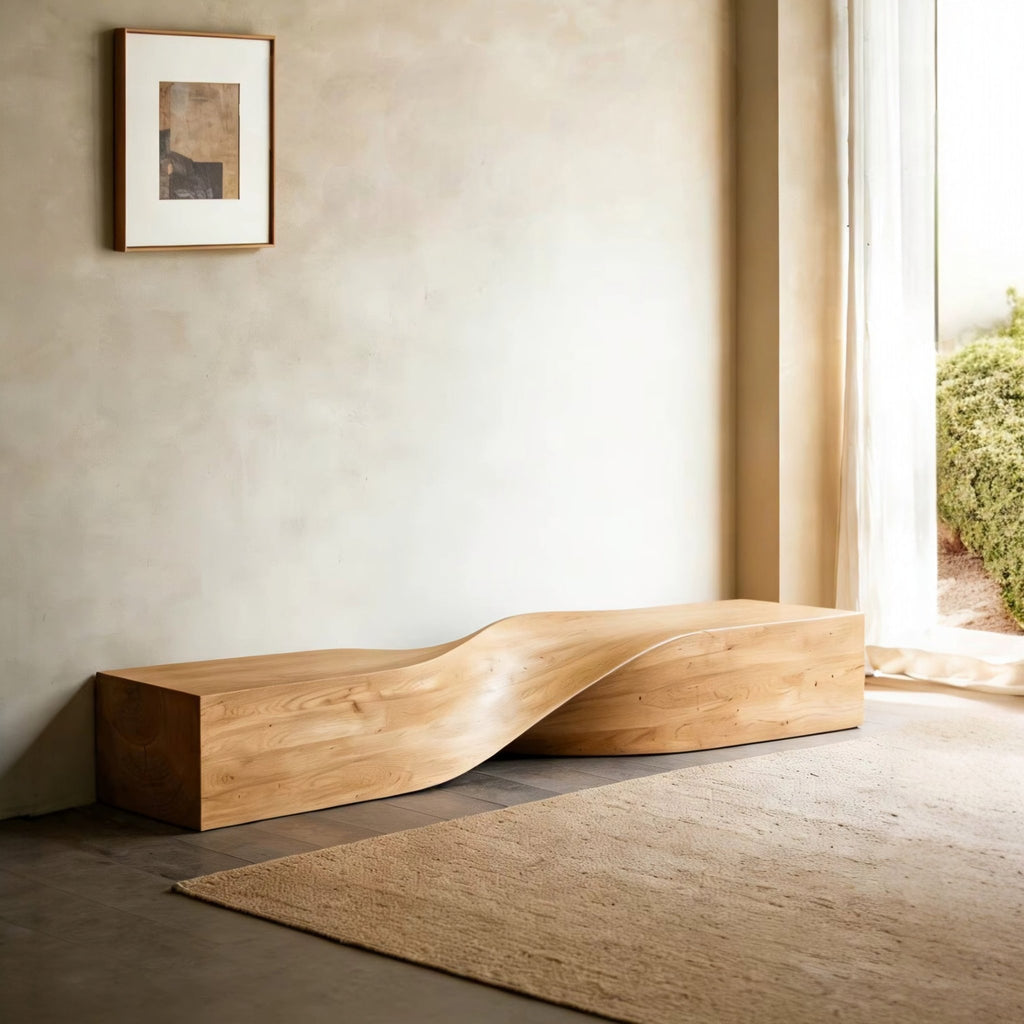 Solid Wood Bench | Wabi-Sabi Pine Wood Entryway & Dining Bench - MOOAZAA