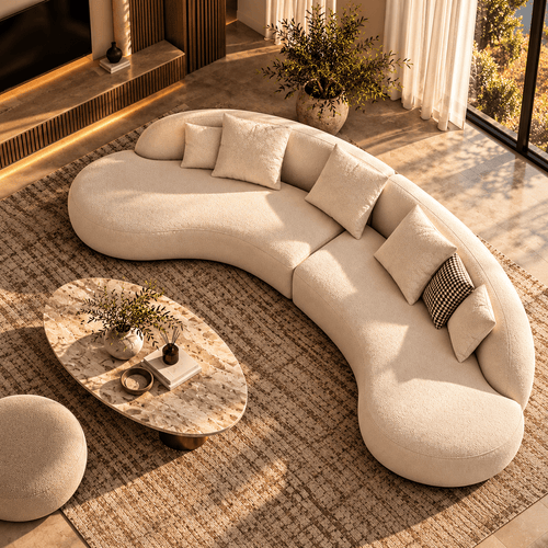 Sonsa Curved Modular Warm Ivory / Cream Sofa – 3 Seater | Mooazaa - MOOAZAA