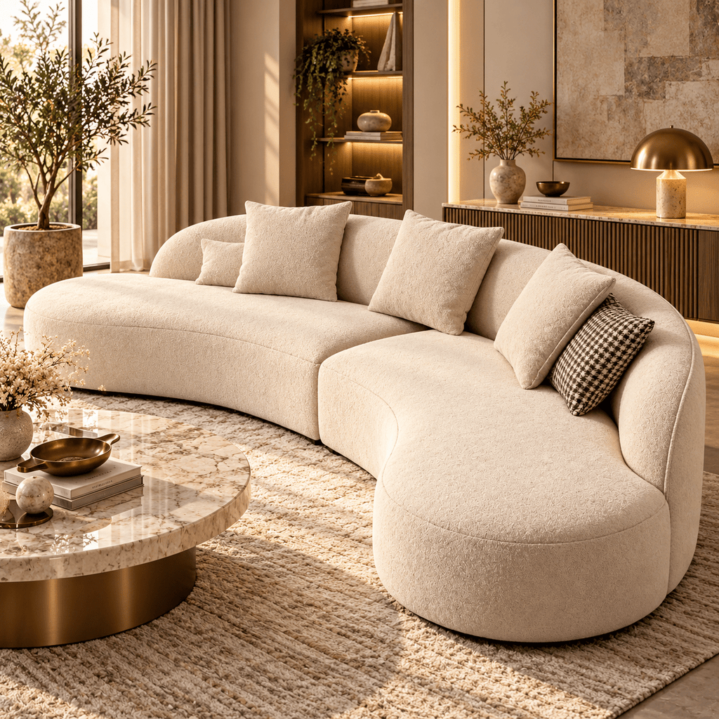 Sonsa Curved Modular Warm Ivory / Cream Sofa – 3 Seater | Mooazaa - MOOAZAA