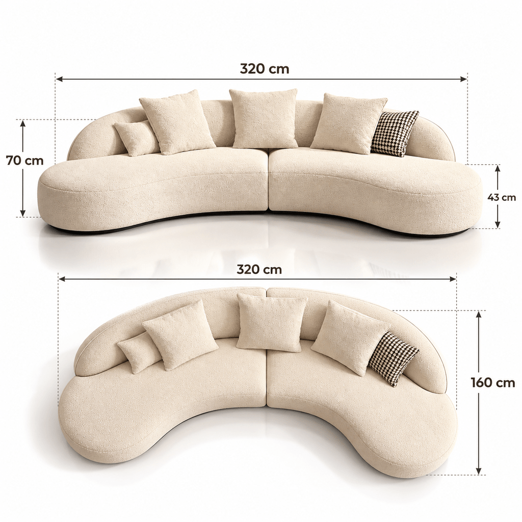 Sonsa Curved Modular Warm Ivory / Cream Sofa – 3 Seater | Mooazaa - MOOAZAA