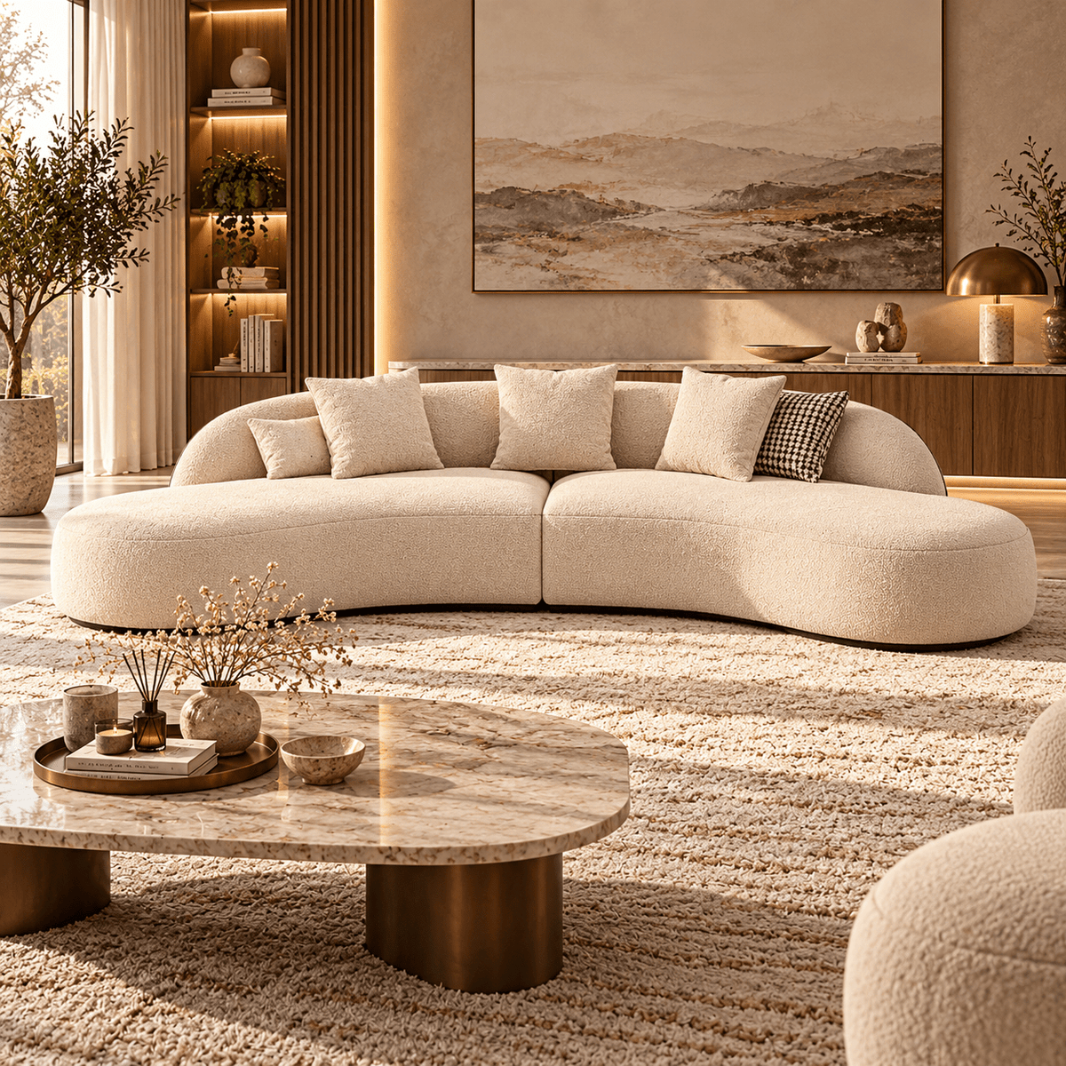 Sonsa Curved Modular Warm Ivory / Cream Sofa – 3 Seater | Mooazaa - MOOAZAA