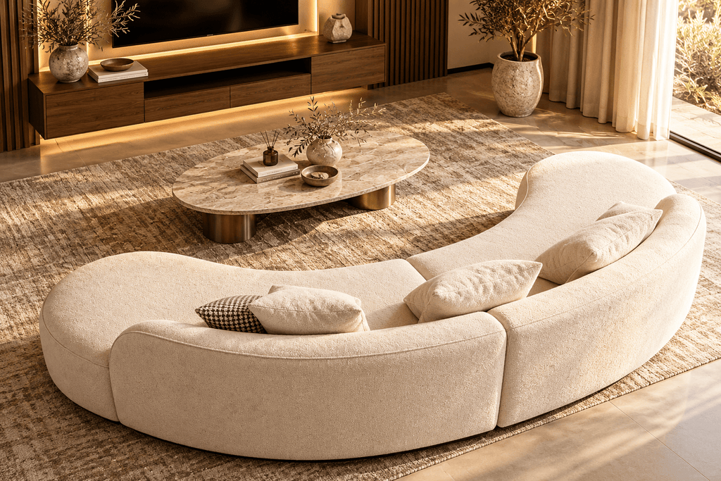Sonsa Curved Modular Warm Ivory / Cream Sofa – 3 Seater | Mooazaa - MOOAZAA