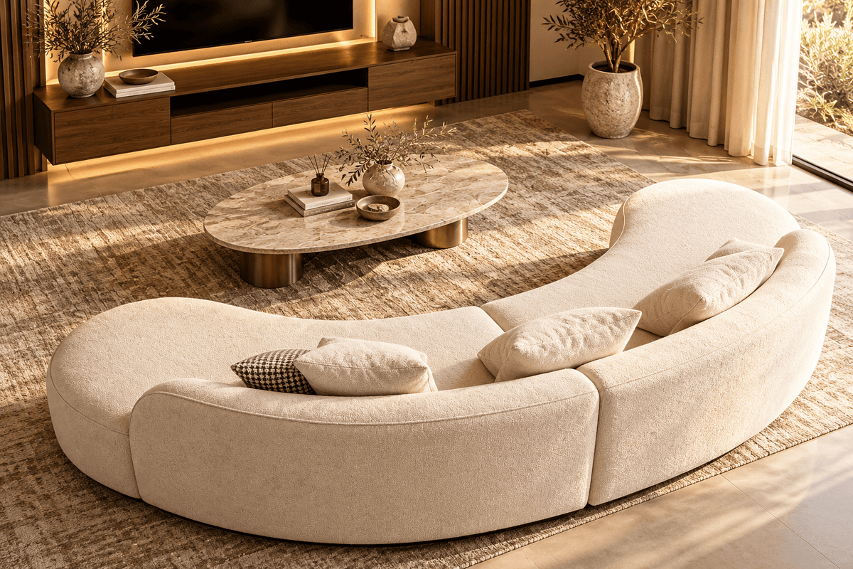 Sonsa Curved Modular Warm Ivory / Cream Sofa – 3 Seater | Mooazaa - MOOAZAA