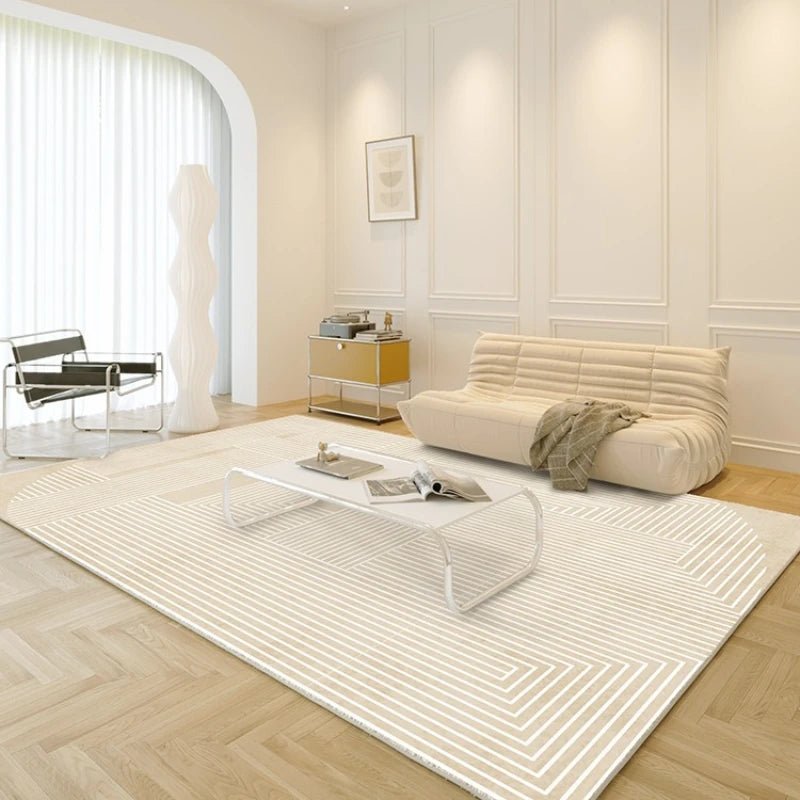 Striped Beige Minimalist Living Room Carpet - MOOAZAA