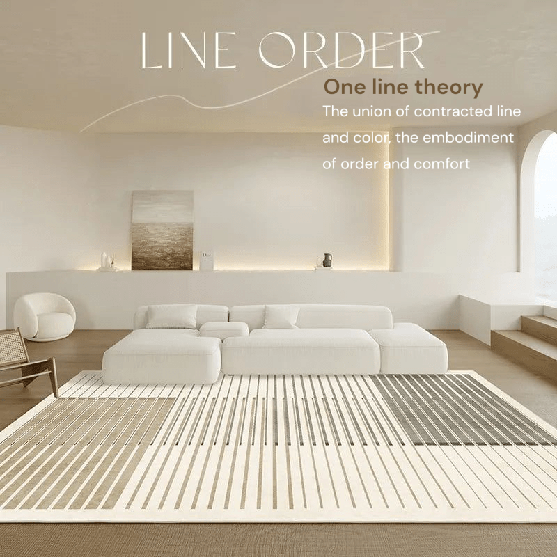 Striped Beige Minimalist Living Room Carpet - MOOAZAA