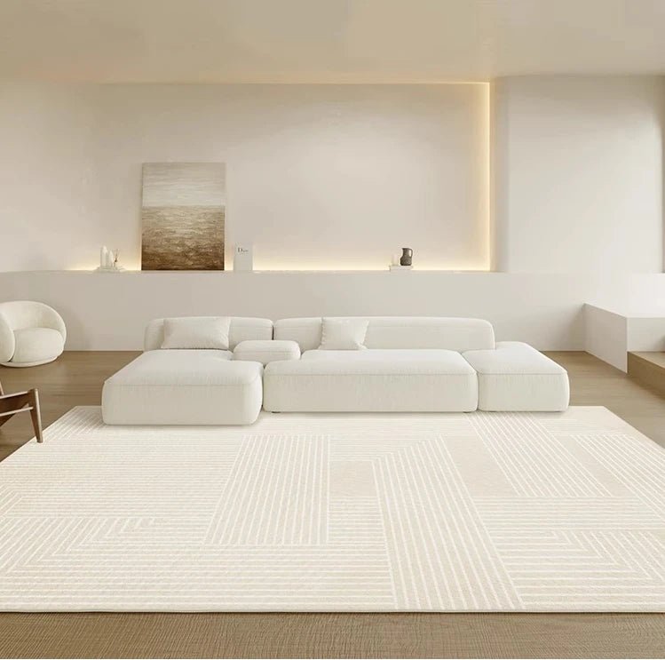 Striped Beige Minimalist Living Room Carpet - MOOAZAA