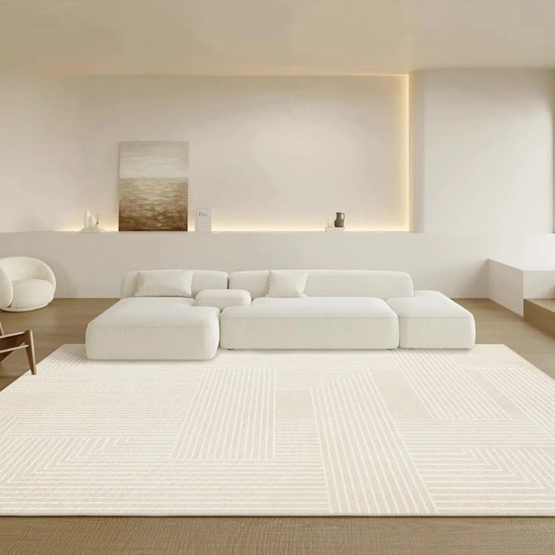 Striped Beige Minimalist Living Room Carpet - MOOAZAA