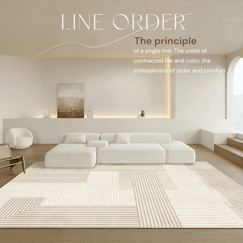 Striped Beige Minimalist Living Room Carpet - MOOAZAA