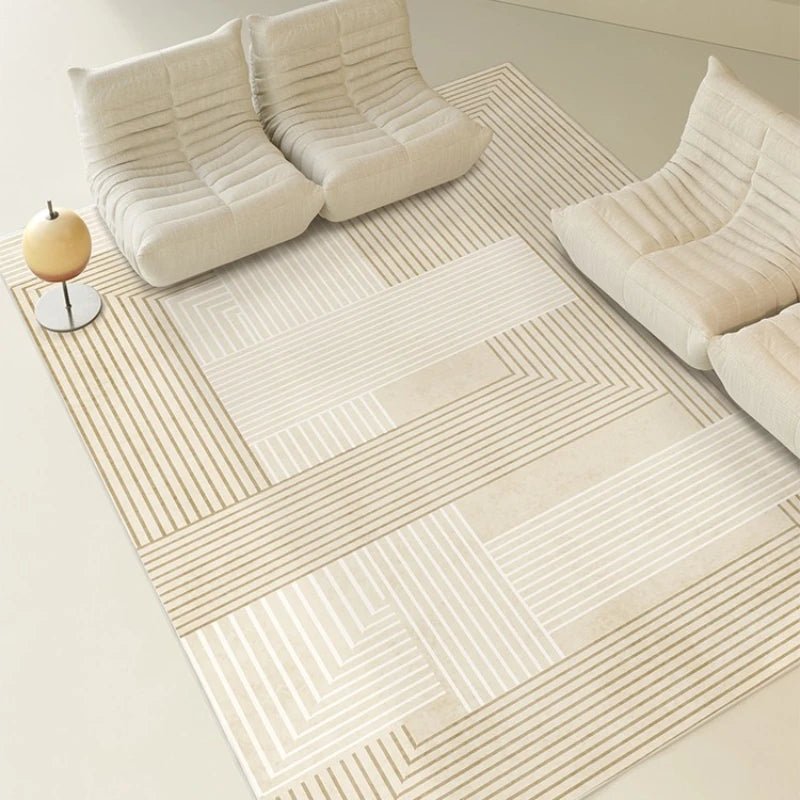 Striped Beige Minimalist Living Room Carpet - MOOAZAA