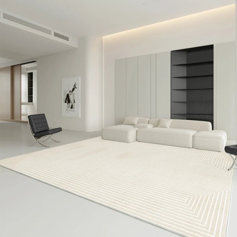 Striped Beige Minimalist Living Room Carpet - MOOAZAA