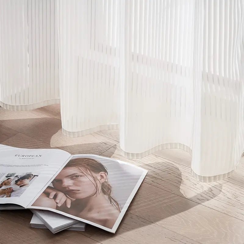 Striped Tulle White Curtains – Light Filtering Sheer Drapes - MOOAZAA