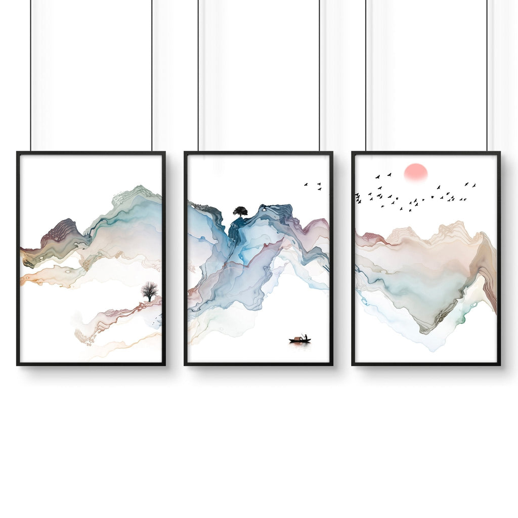 Art prints set of 3 | Japanese Sunset art prints
