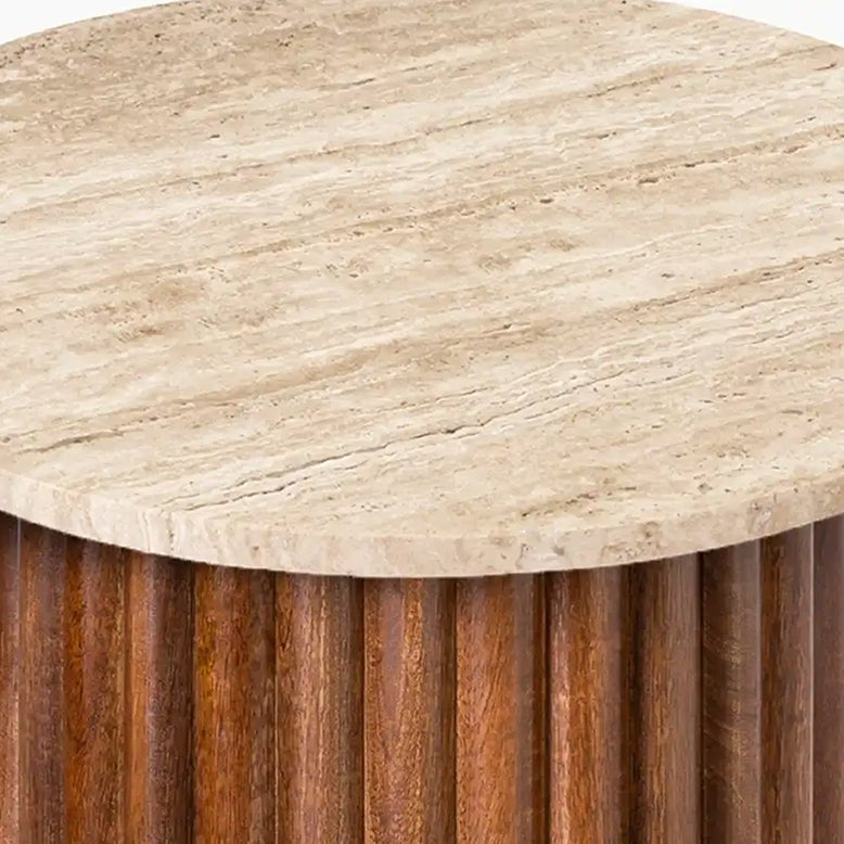 Sweeney Round Side Table, Travertine - MOOAZAA