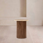 Sweeney Round Side Table, Travertine - MOOAZAA