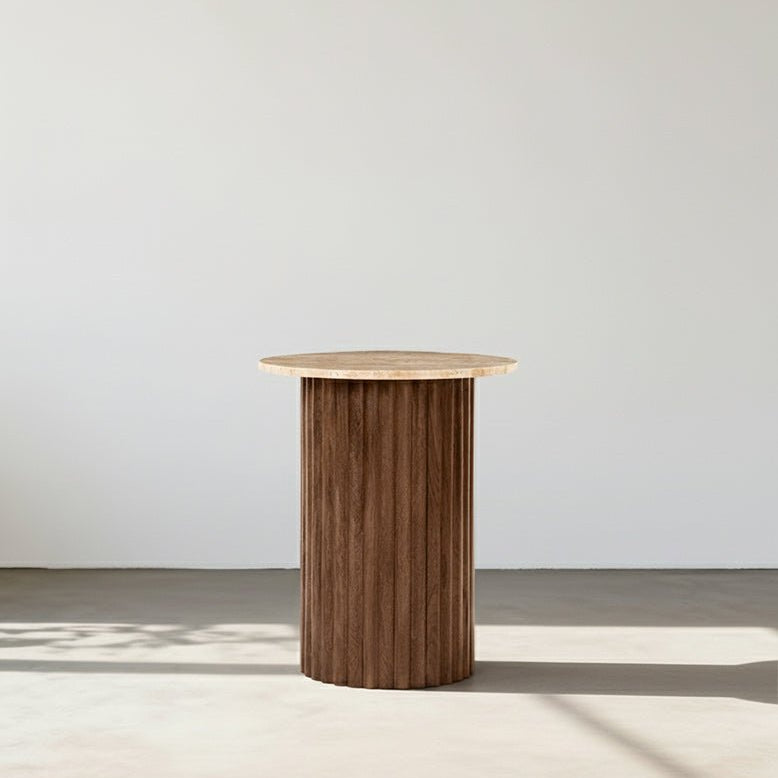 Sweeney Round Side Table, Travertine - MOOAZAA