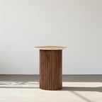 Sweeney Round Side Table, Travertine - MOOAZAA