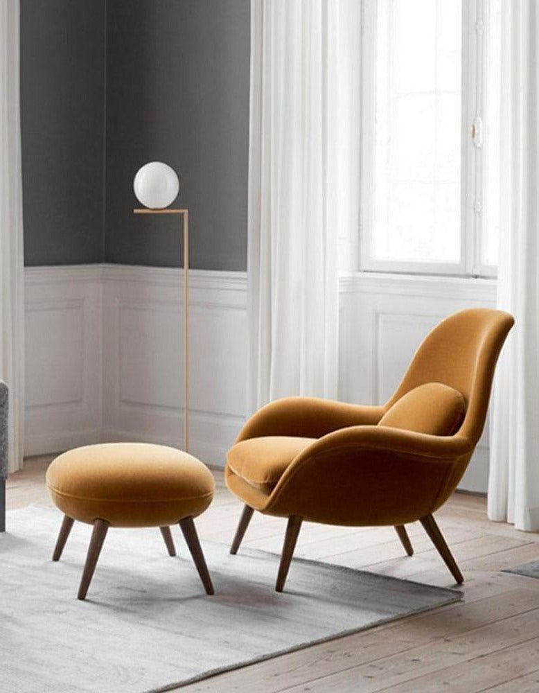 Swoon Lounge Petit Armchair And Stool, Brown, Wood Leg - MOOAZAA