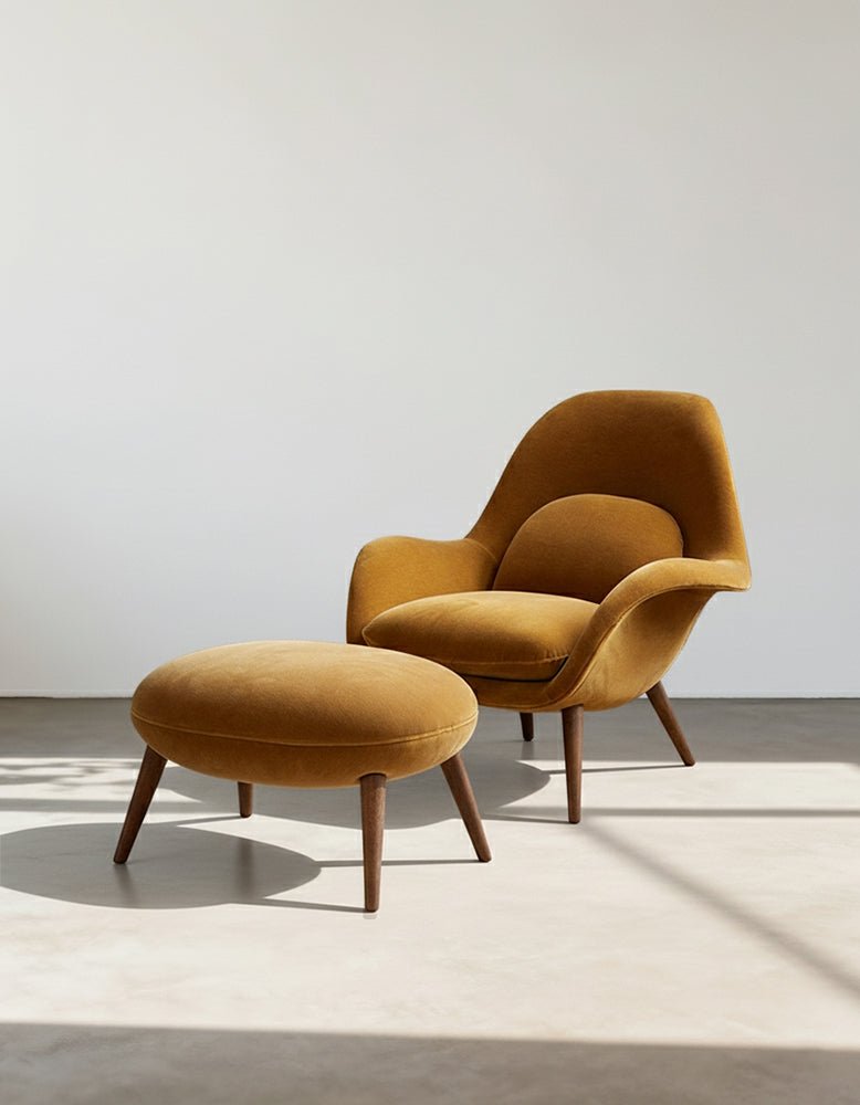 Swoon Lounge Petit Armchair And Stool, Brown, Wood Leg - MOOAZAA