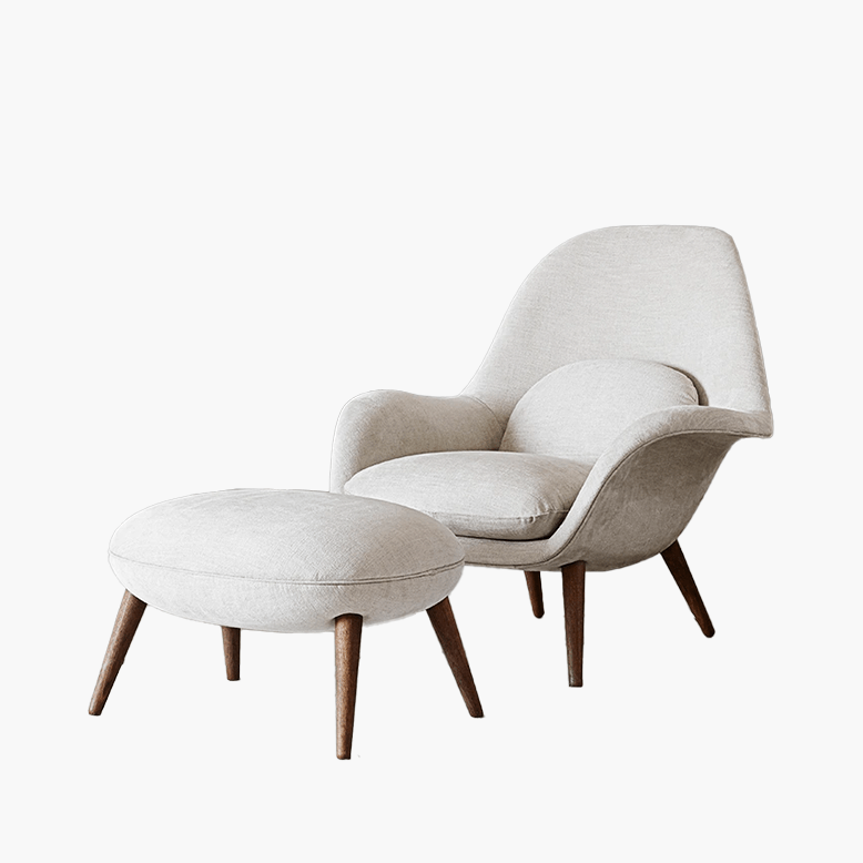 White armchair with ottoman on a white background