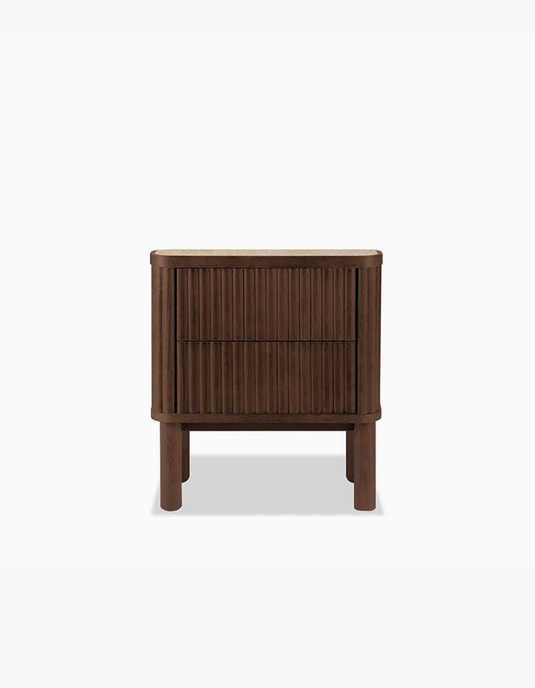 Tannenbaum 2 Drawer Bedside Table, Wood, With Sintered Stone Top - MOOAZAA