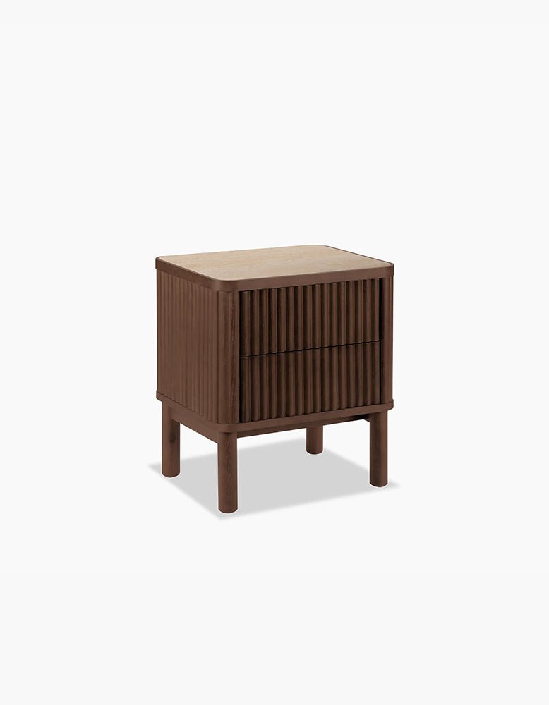 Tannenbaum 2 Drawer Bedside Table, Wood, With Sintered Stone Top - MOOAZAA