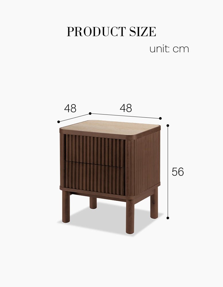Tannenbaum 2 Drawer Bedside Table, Wood, With Sintered Stone Top - MOOAZAA
