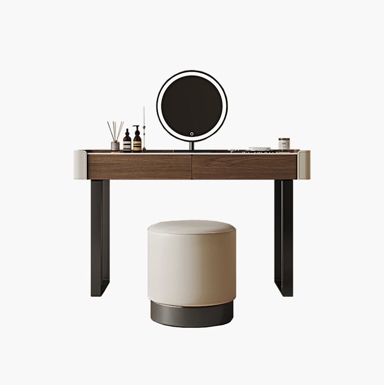 Dressing table with mirror and stool on a white background
