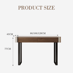 Wooden desk with dimensions labeled on a white background