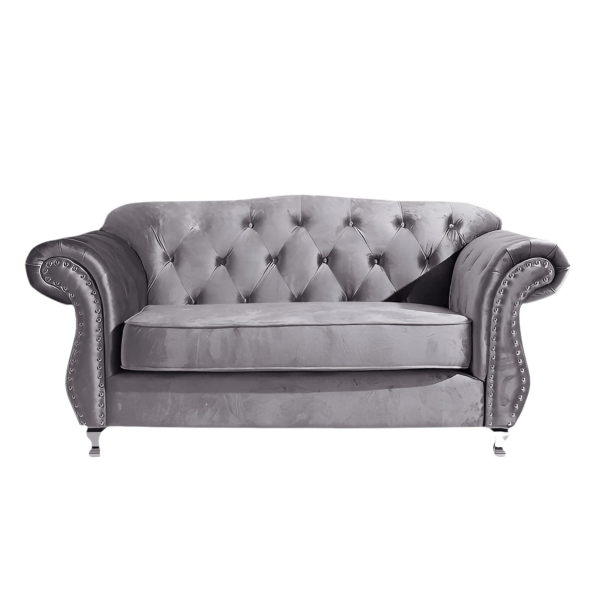 Luxury Chesterfield Velvet Sofa – Dark Grey & Black