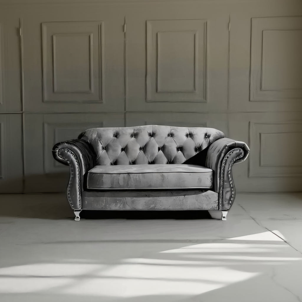 Luxury Chesterfield Velvet Sofa – Dark Grey & Black