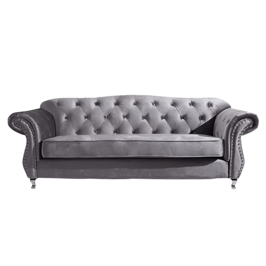 Luxury Chesterfield Velvet Sofa – Dark Grey & Black
